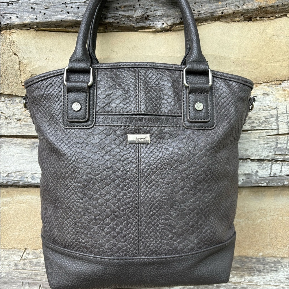 Jewell By Thirty One Gray Faux Reptile Skin Short Handle Tote and Clutch/Wallet - Picture 2 of 15